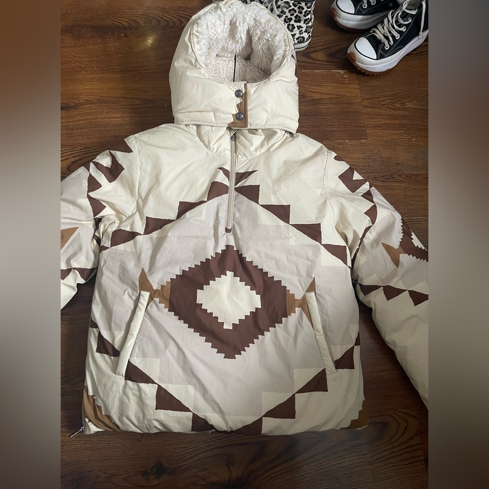 Ralph Lauren Cream and Brown Puffer Jacket (fit like x-small/small women)